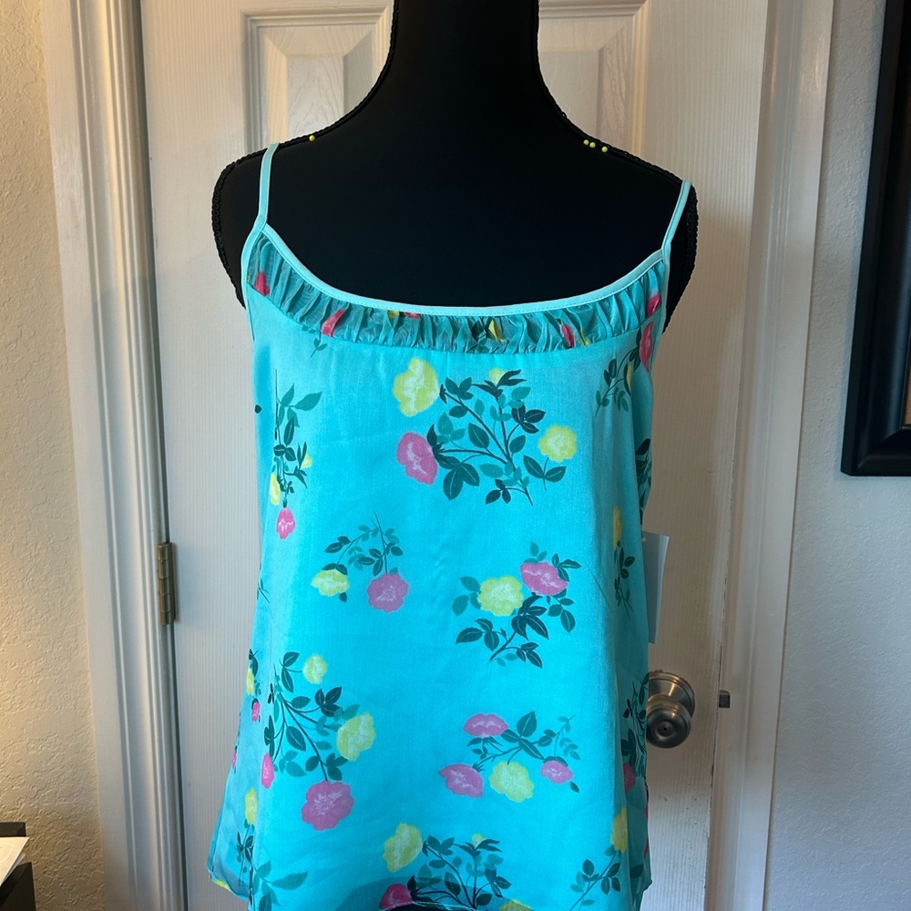 Fairylike Aqua Floral Chiffon Camisole Tank Top, Spaghetti Straps, Femenine - Picture 3 of 8